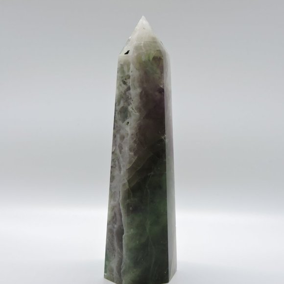 Fluorite - Icy Green / Purple - Natural Crystal - 6 Sided 6.5" Tower - Picture 4 of 8
